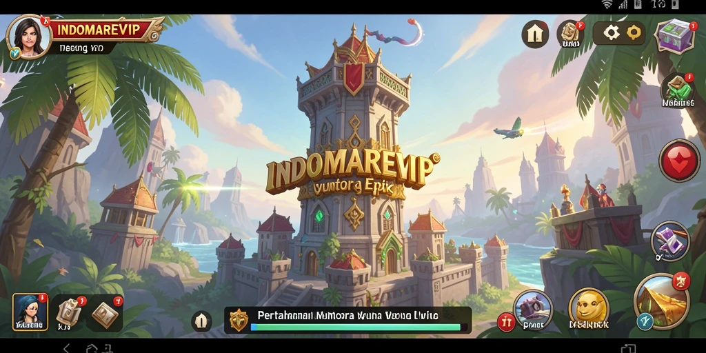 Tampilan gameplay strategis dari INDOMAREVIP dengan menara yang epik.