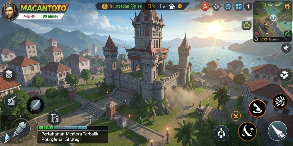Tampilan gameplay seru di <strong>MACANTOTO</strong> dengan menara pertahanan yang memukau.