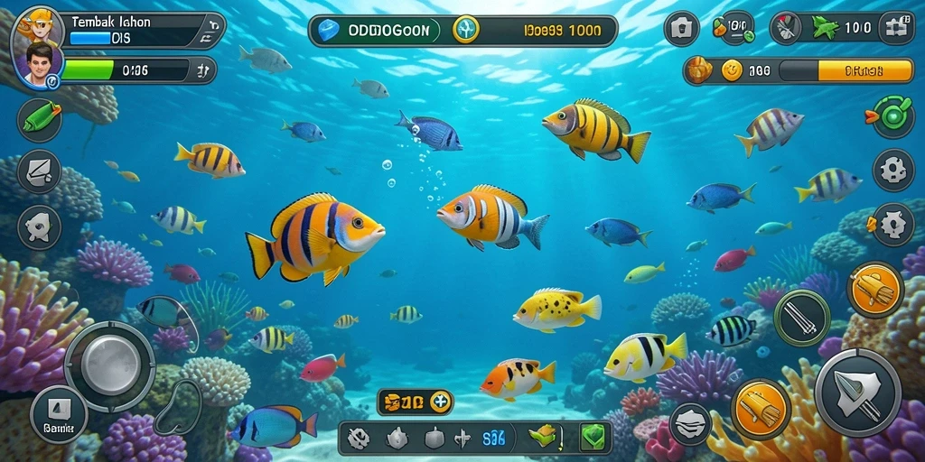 Tangkapan layar gameplay ODDIGO menampilkan perburuan ikan yang seru dan menantang.