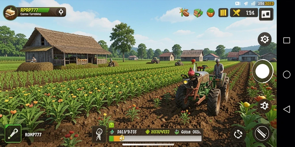 Gameplay RPRP777 dengan fitur pertanian yang menarik.