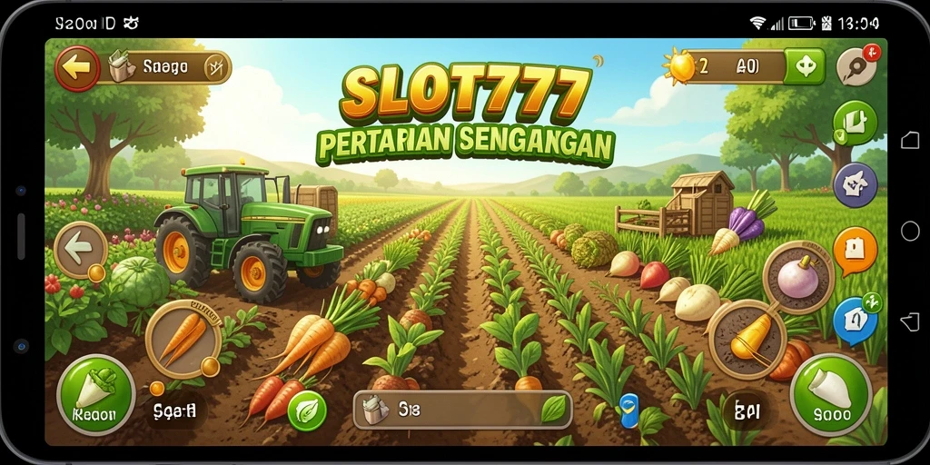 Tampilan gameplay SLOT777 menunjukkan aktivitas bertani yang menyenangkan.